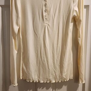 Long Sleeve Henley Ribbed Top in Cream